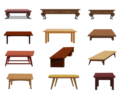Collection de tables en bois de différents styles et finitions présentées sur fond blanc